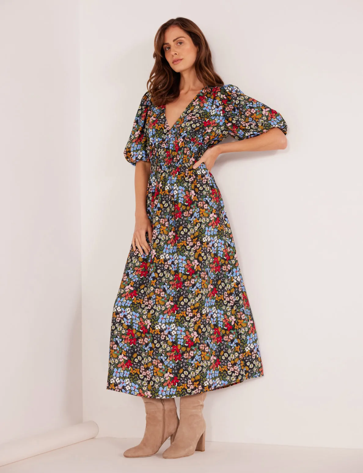 Josie Puff Sleeve Midi Dress sold by Plenty