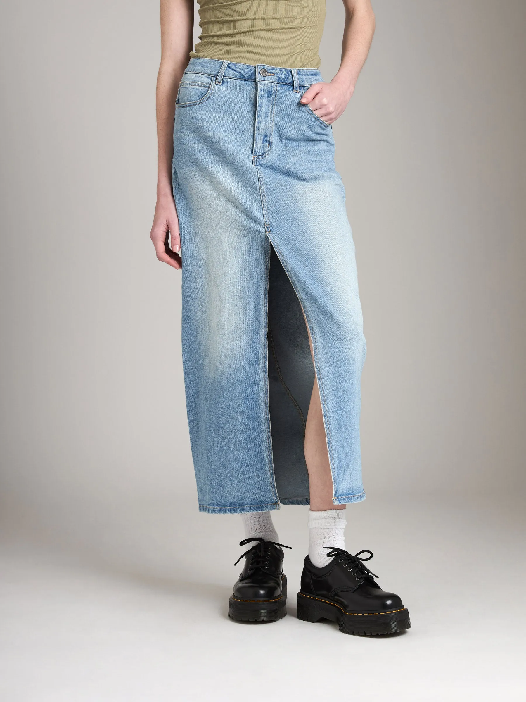 Toulouse Denim Maxi Skirt - Washed Black sold by Plenty