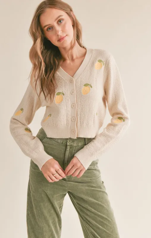 Esme Embroidered Lemon Cardi sold by Plenty
