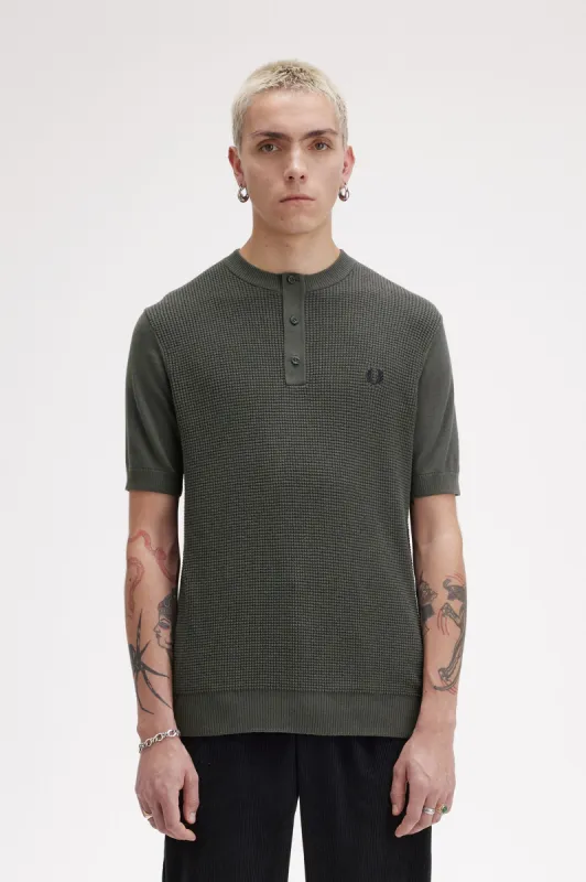 Waffle Stitch Henley Shirt made by Fred Perry
