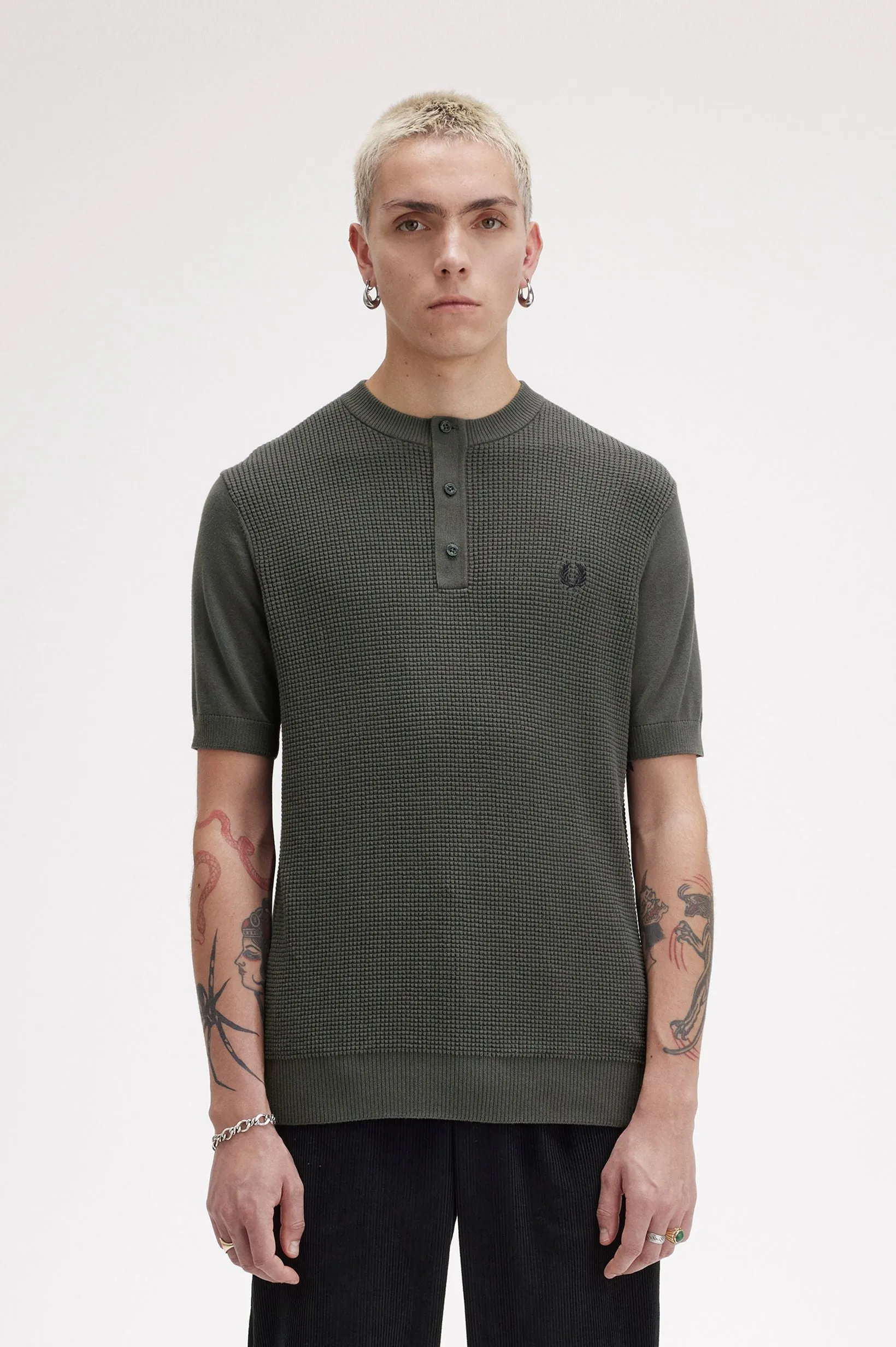 Waffle Stitch Henley Shirt sold by Plenty