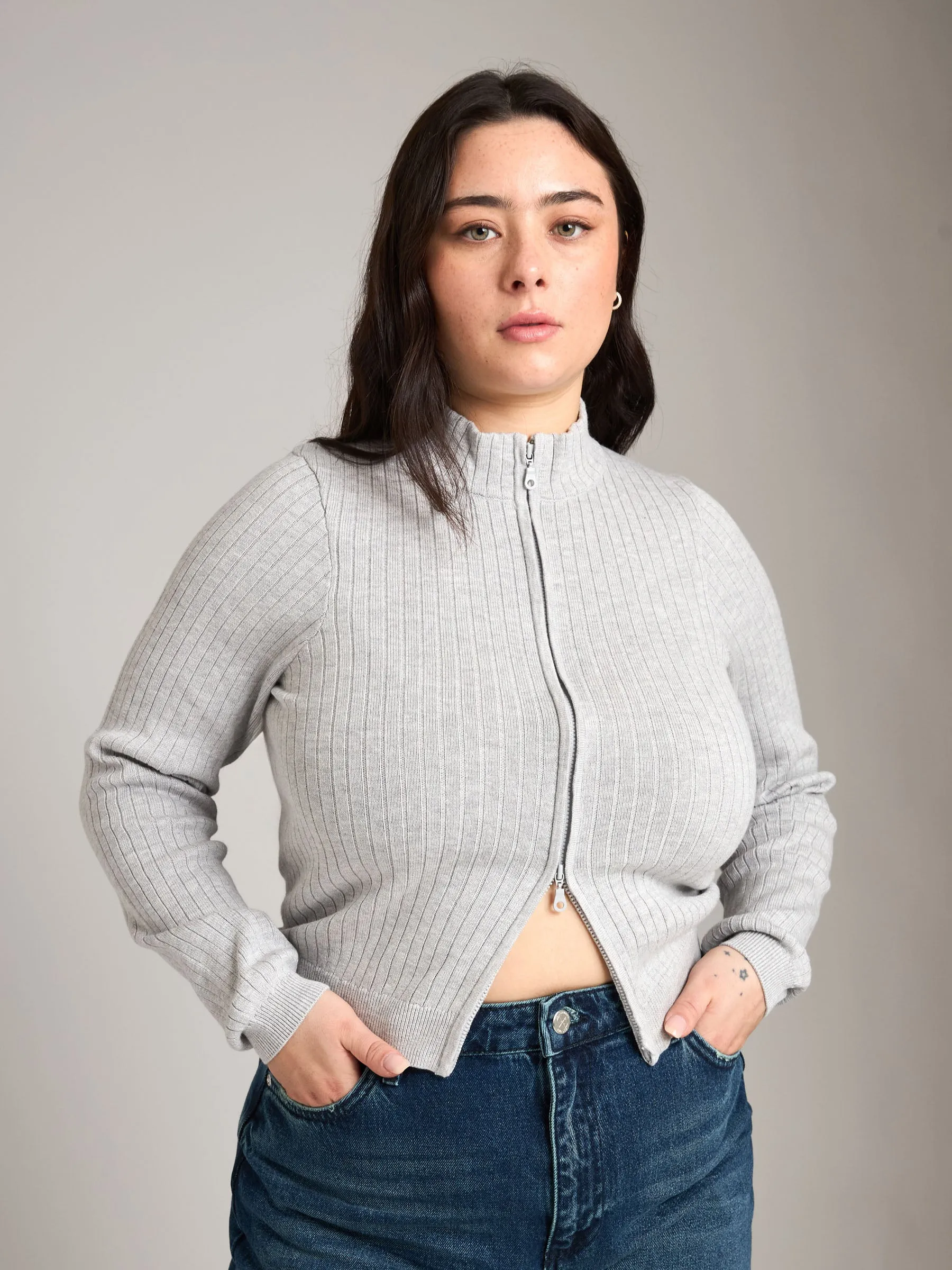 Sherry Slim Zip Cardi sold by Plenty