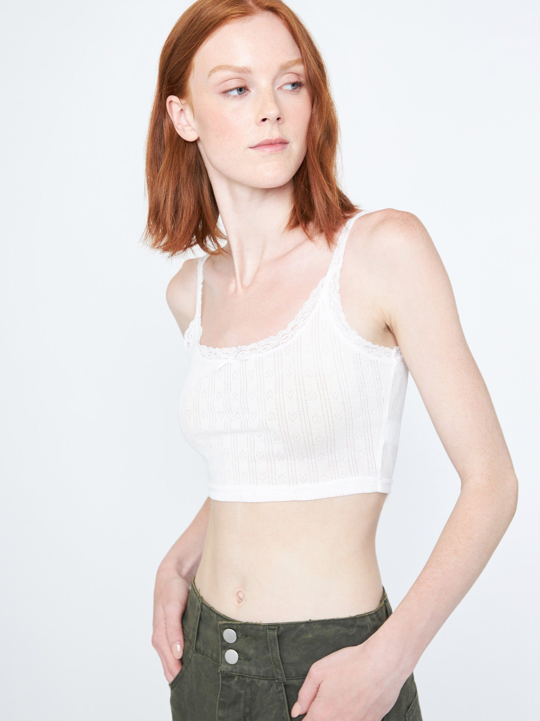 Crop Ribbon Lace Tank sold by Plenty