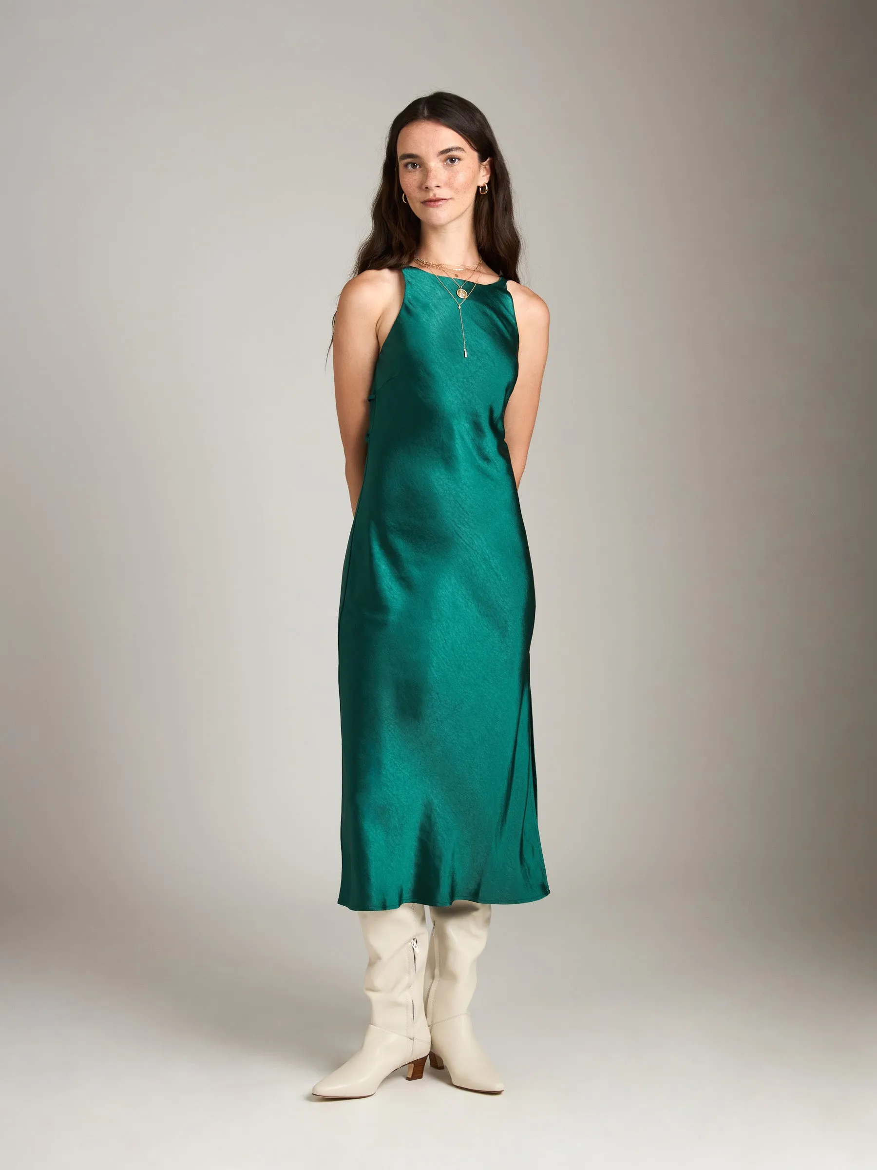 Satin Aneesha High Neck Bias Dress sold by Plenty