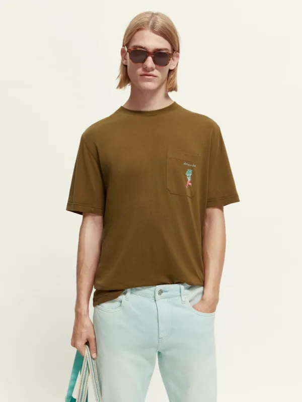 Embroidered Chest Pocket T-Shirt sold by Plenty