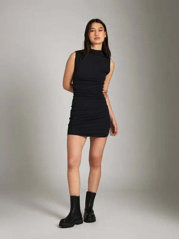 Kayli Mock Neck Ruched Mini Dress sold by Plenty