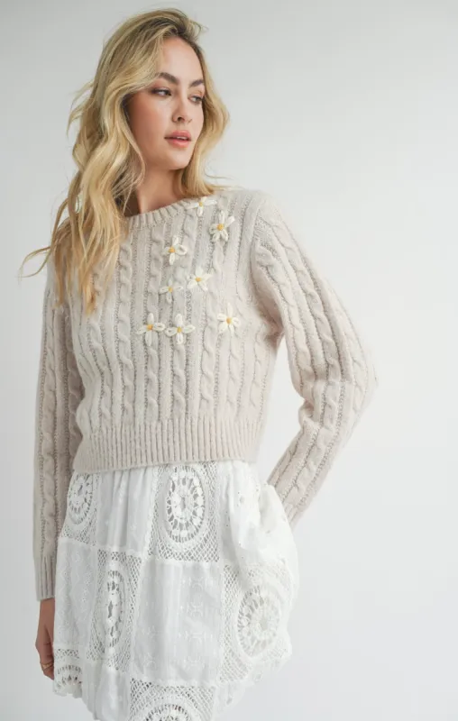 Lulu Embroidered Daisy Sweater sold by Plenty