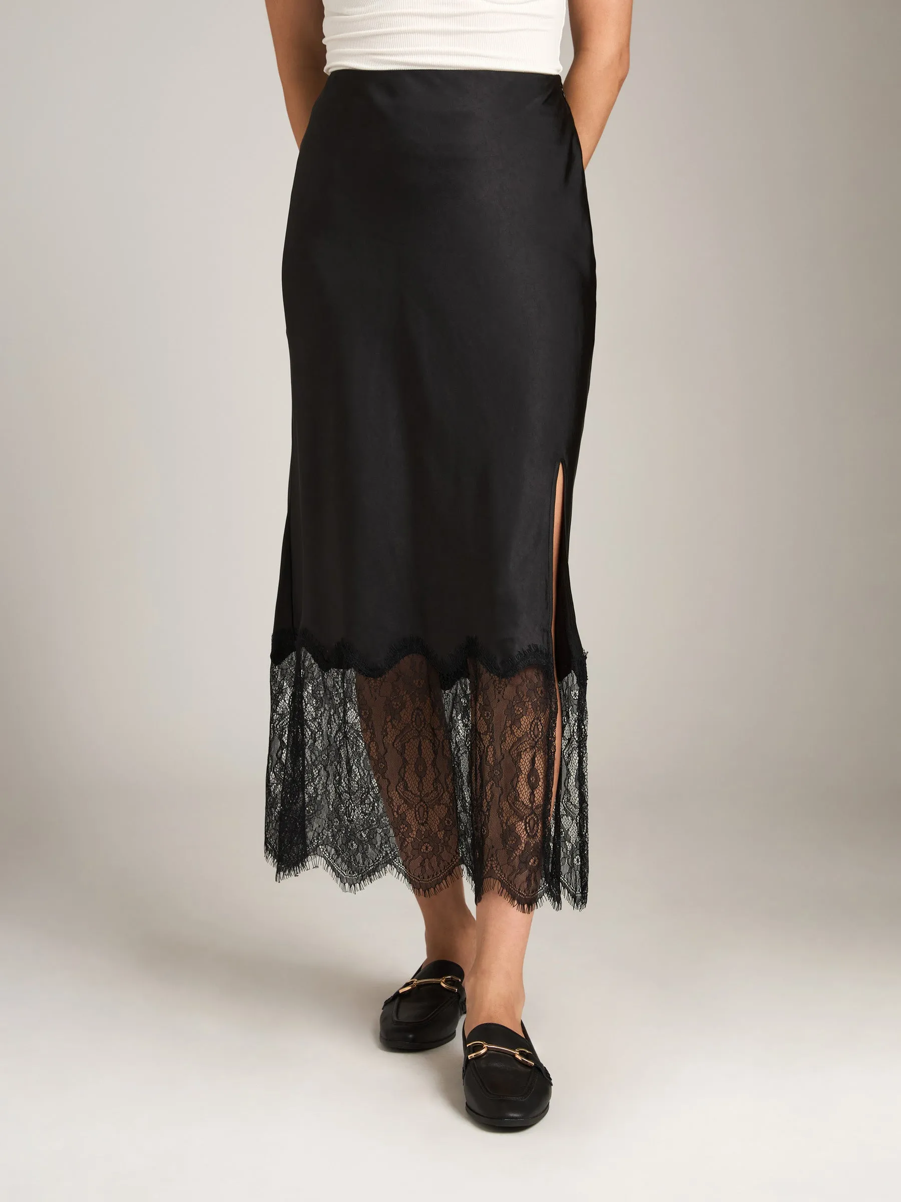 Adalyn Lace Hem Bias Slit Skirt sold by Plenty