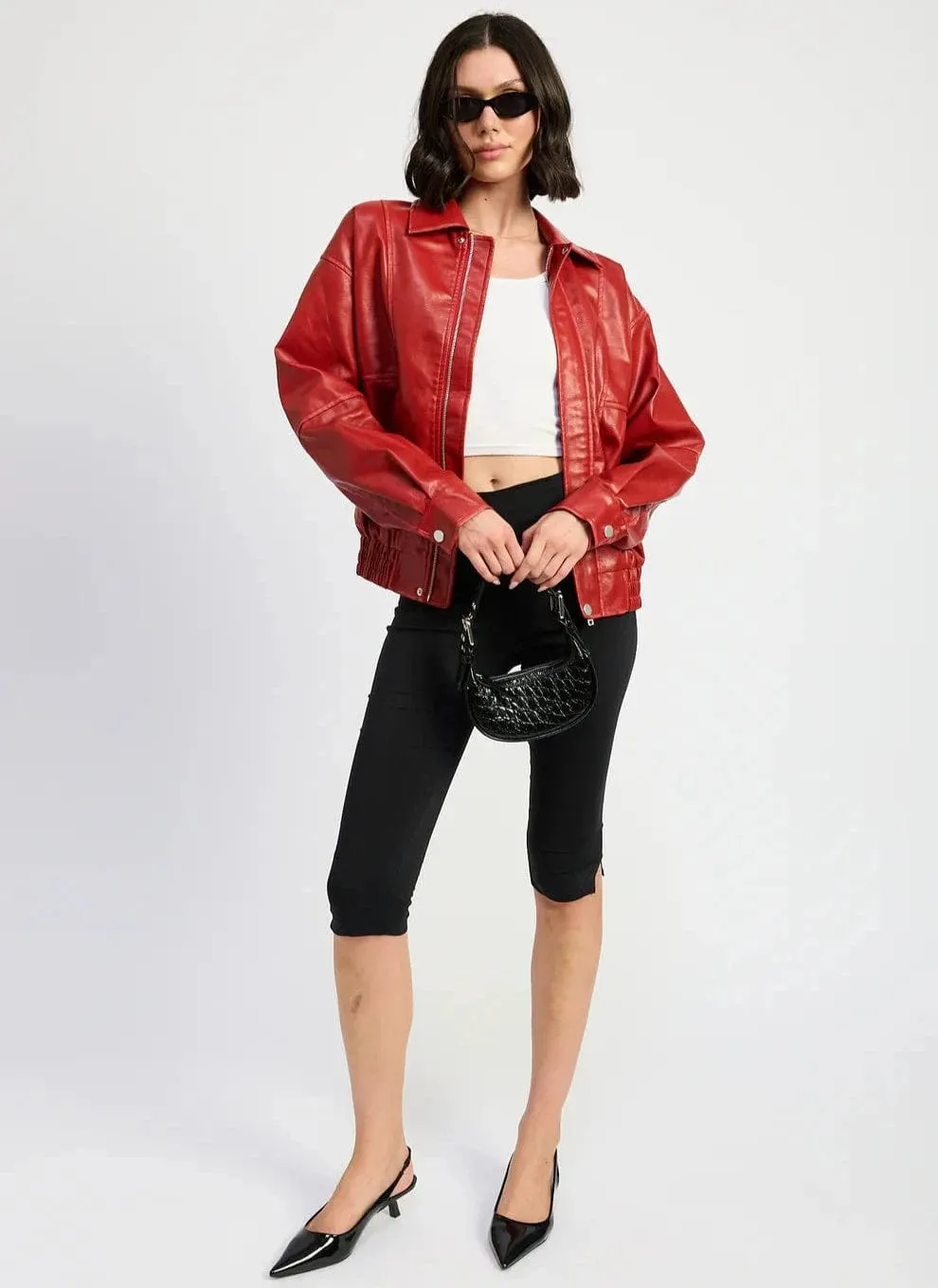 Vintage Effect Vegan Leather Bomber sold by Plenty