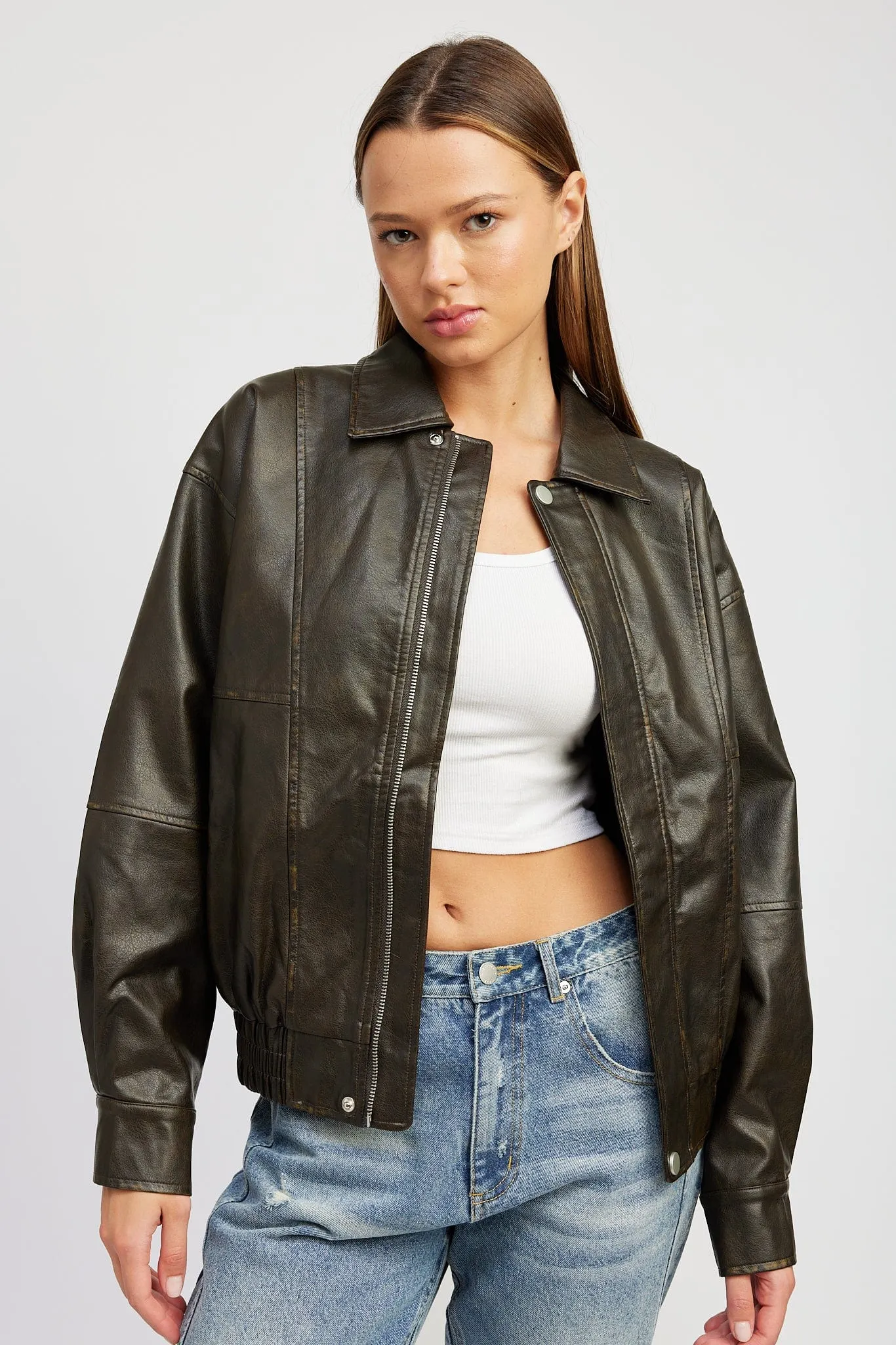 Vintage Effect Vegan Leather Bomber sold by Plenty product image thumbnail 2