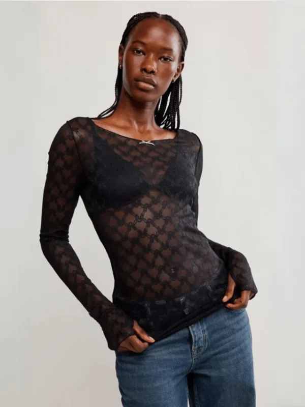 From Me To You Bow Lace Long Sleeve made by Free People