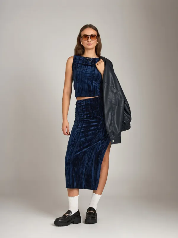 Pleated Velvet October Maxi Skirt sold by Plenty