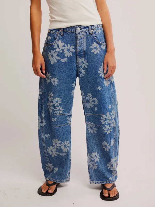 Good Luck Printed Barrel Jeans made by Free People