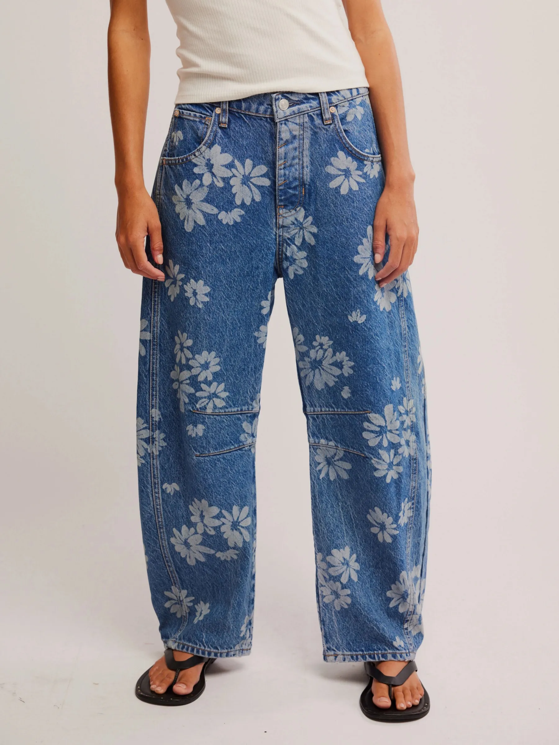 Good Luck Printed Barrel Jeans sold by Plenty
