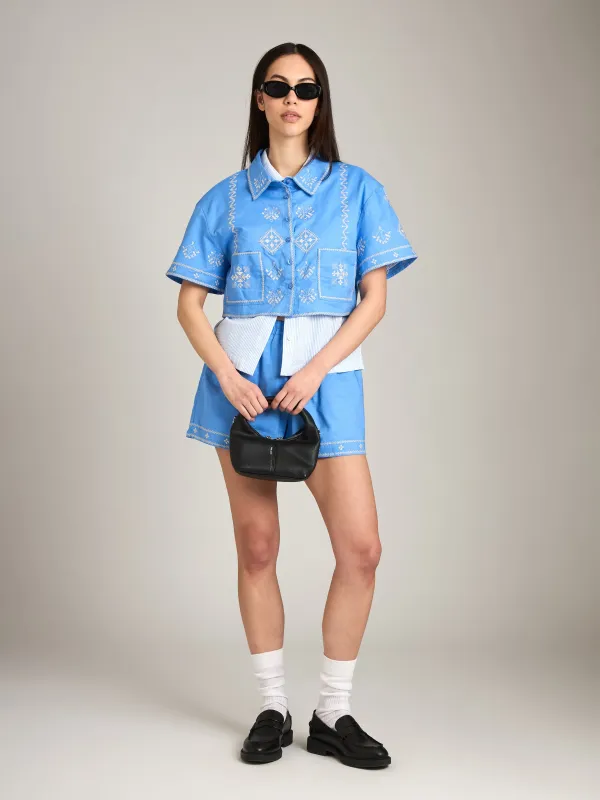 Embroidered Cropped Button Shirt sold by Plenty