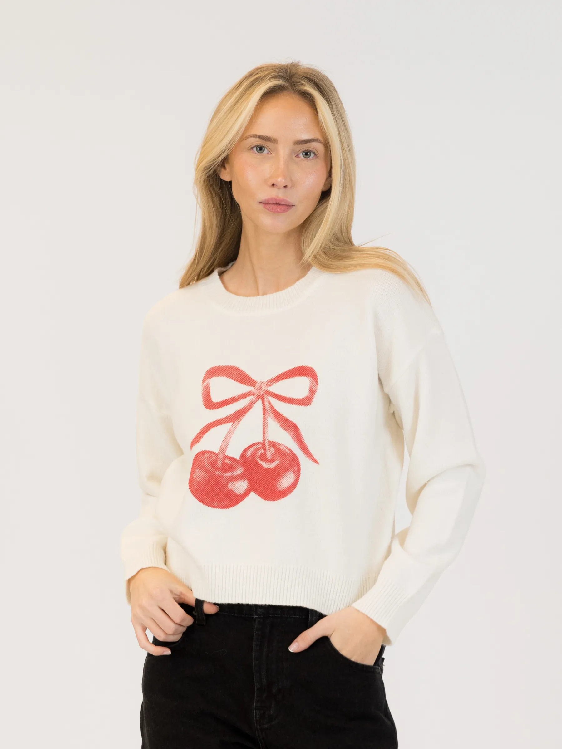 Avery Cherry Crewneck Pullover sold by Plenty