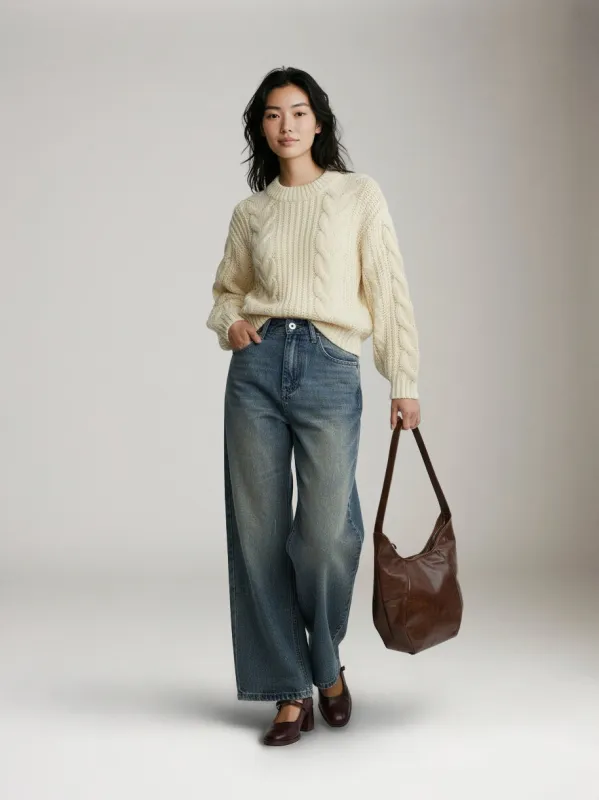 Kelly Chunky Knit Cable Crewneck Sweater sold by Plenty