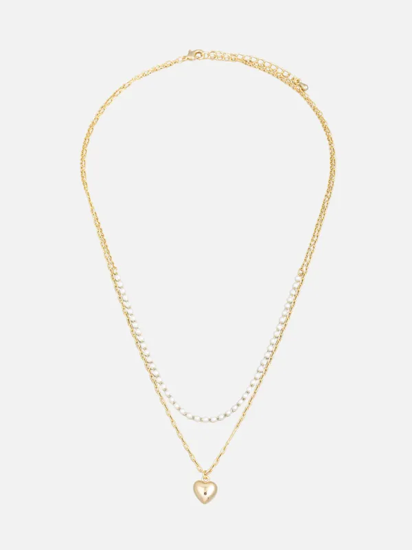 Heart and Pearl 2 Row Necklace sold by Plenty