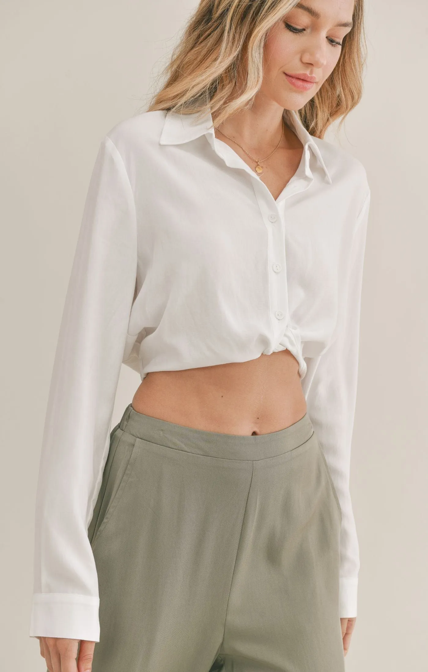 Elisha Button Down Crop Top sold by Plenty