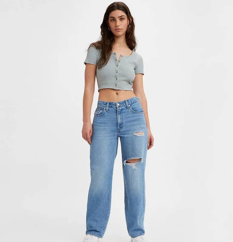 Baggy Dad Jean - Medium Indigo Destruct made by Levi's