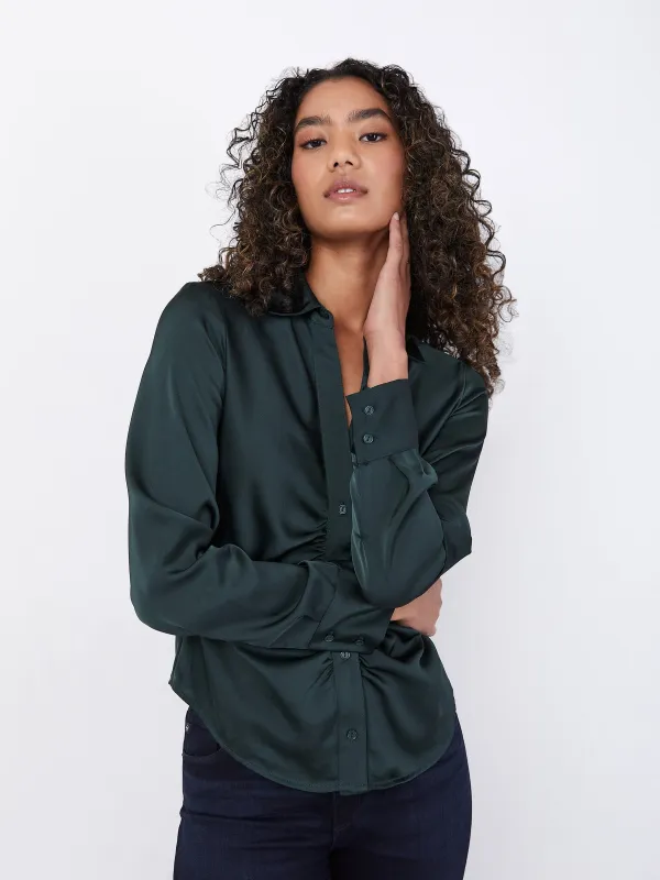 Riley Satin Ruched Shirt sold by Plenty