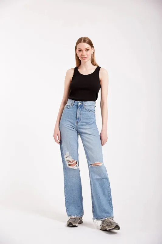 Echo Straight 32" - Empress Blue Rip made by Dr. Denim