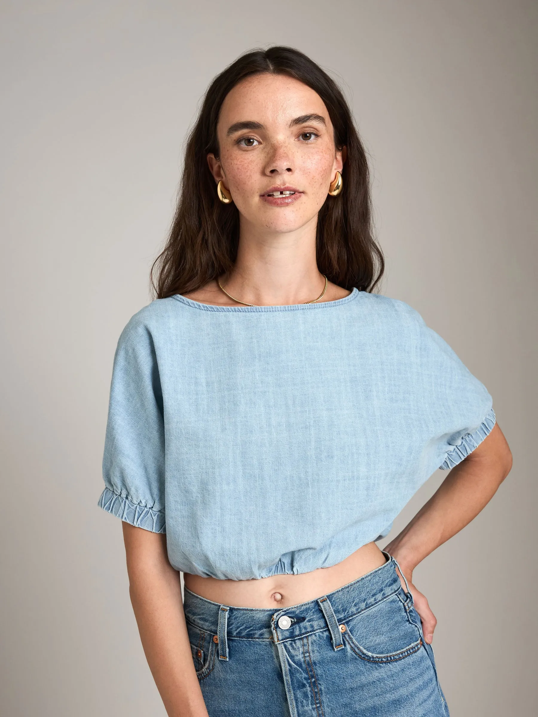 Balloon Sleeve Denim Top sold by Plenty