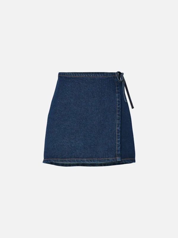 Flora Denim Wrap Mini Skirt made by PIECES