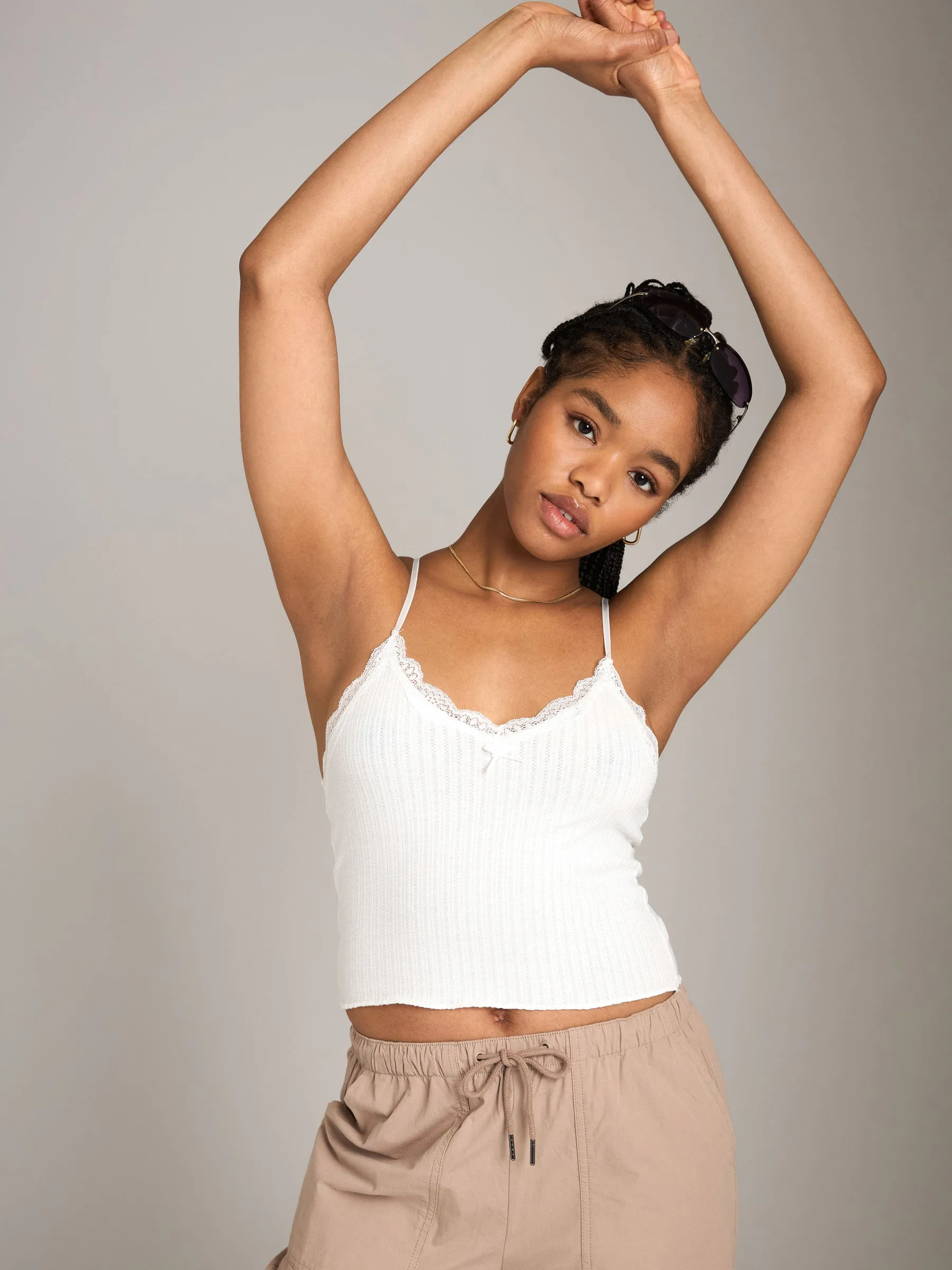 Pointelle Rib Briony Crop Lace Trim Cami sold by Plenty