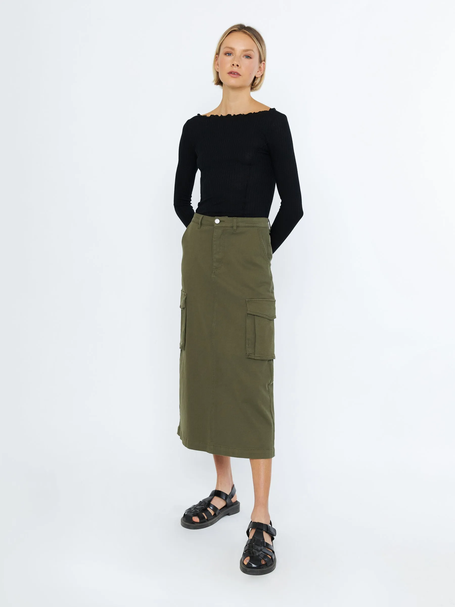 Marion Cargo Maxi Skirt - Kelp sold by Plenty product image thumbnail 2