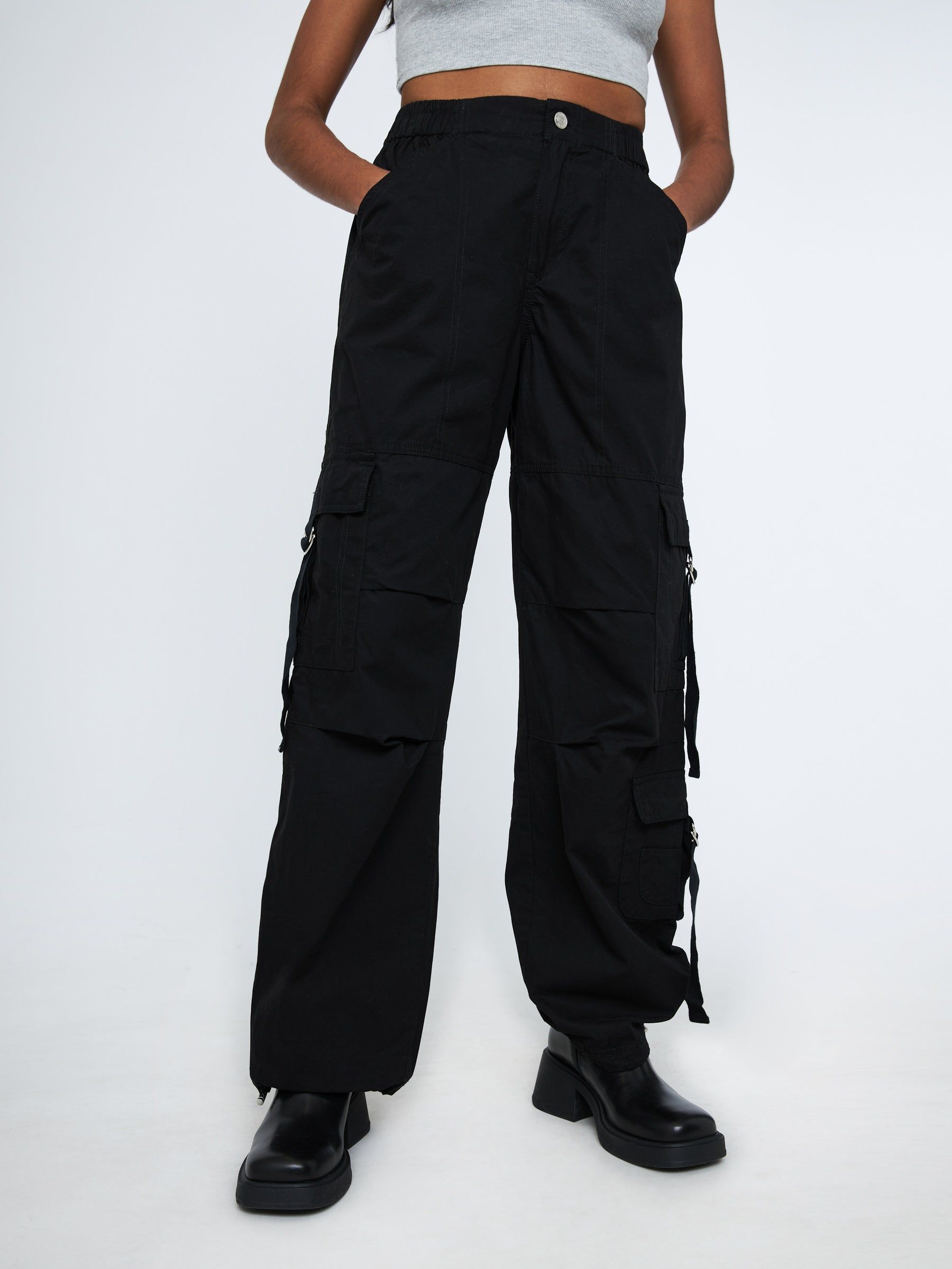 Multi Pocket Parachute Pants sold by Plenty