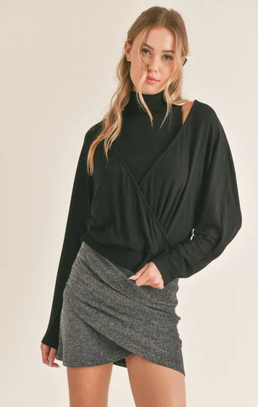 Look Up Longsleeve Wrap Front Mockneck Knit Top sold by Plenty