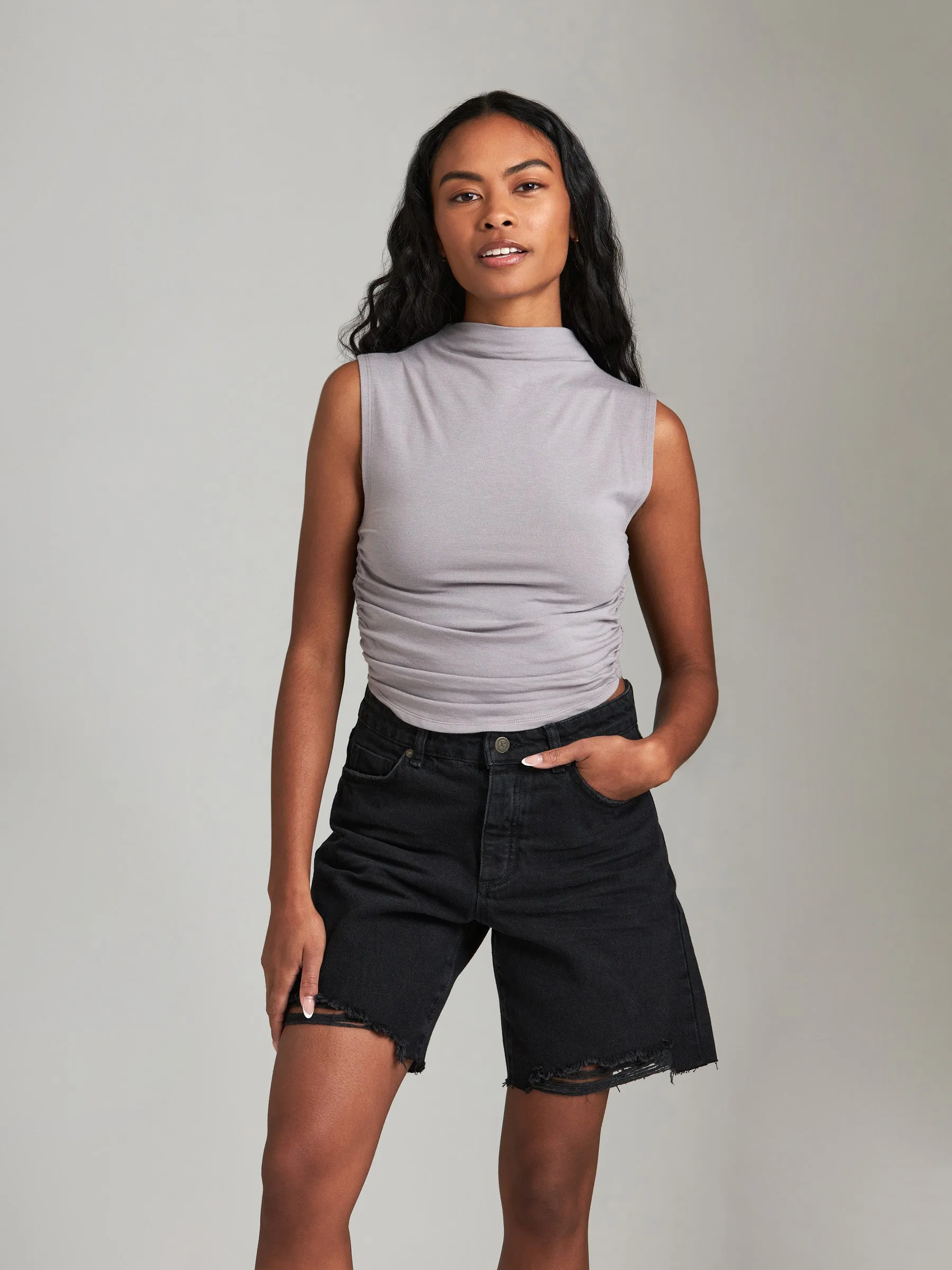 Shona Mock Neck Ruched Shell sold by Plenty product image thumbnail 2