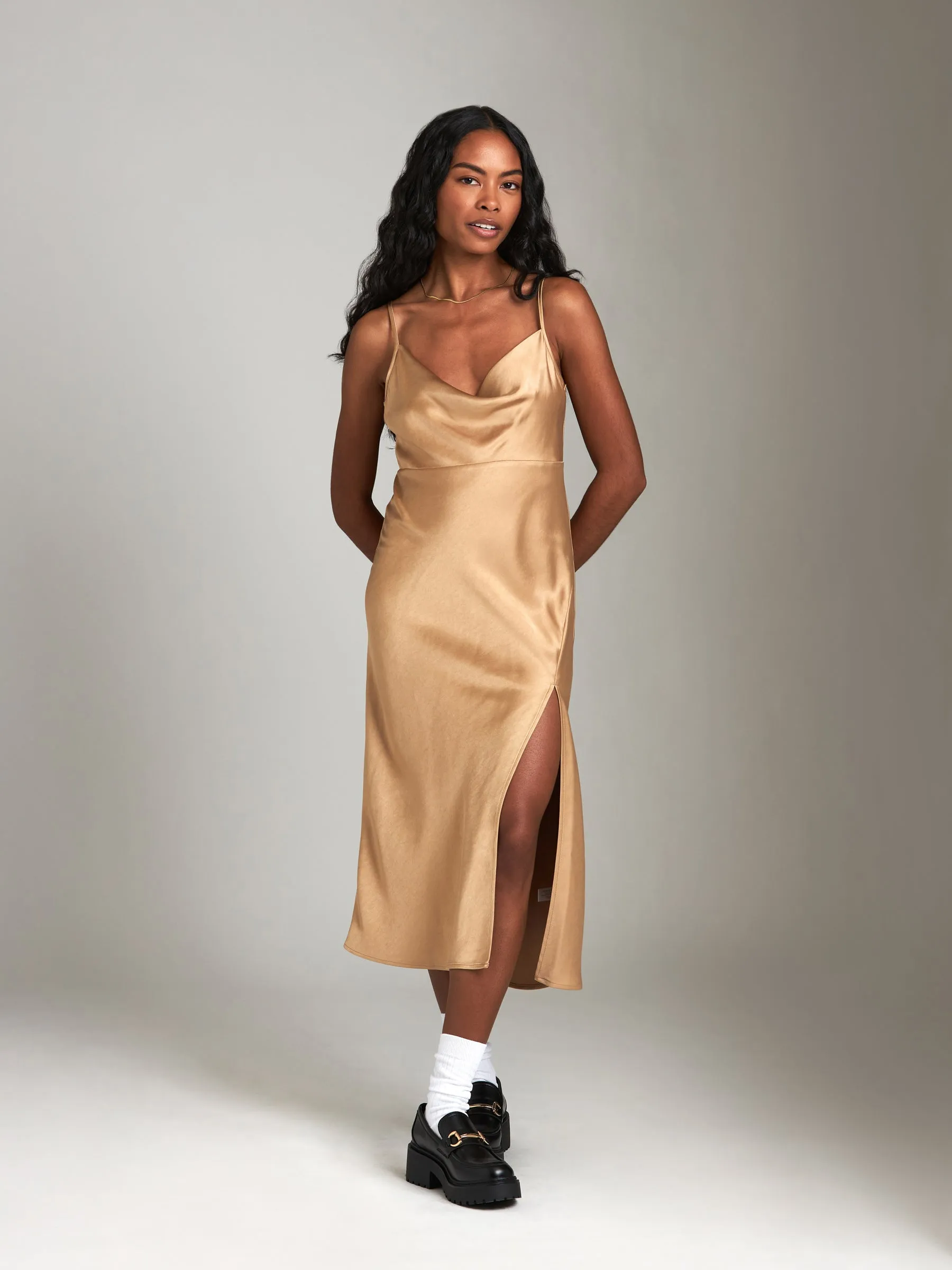 Satin Tazia Cowl Dress sold by Plenty