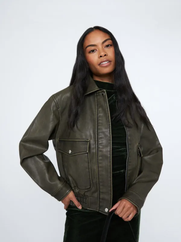 Jane Faux Leather Cargo Bomber sold by Plenty