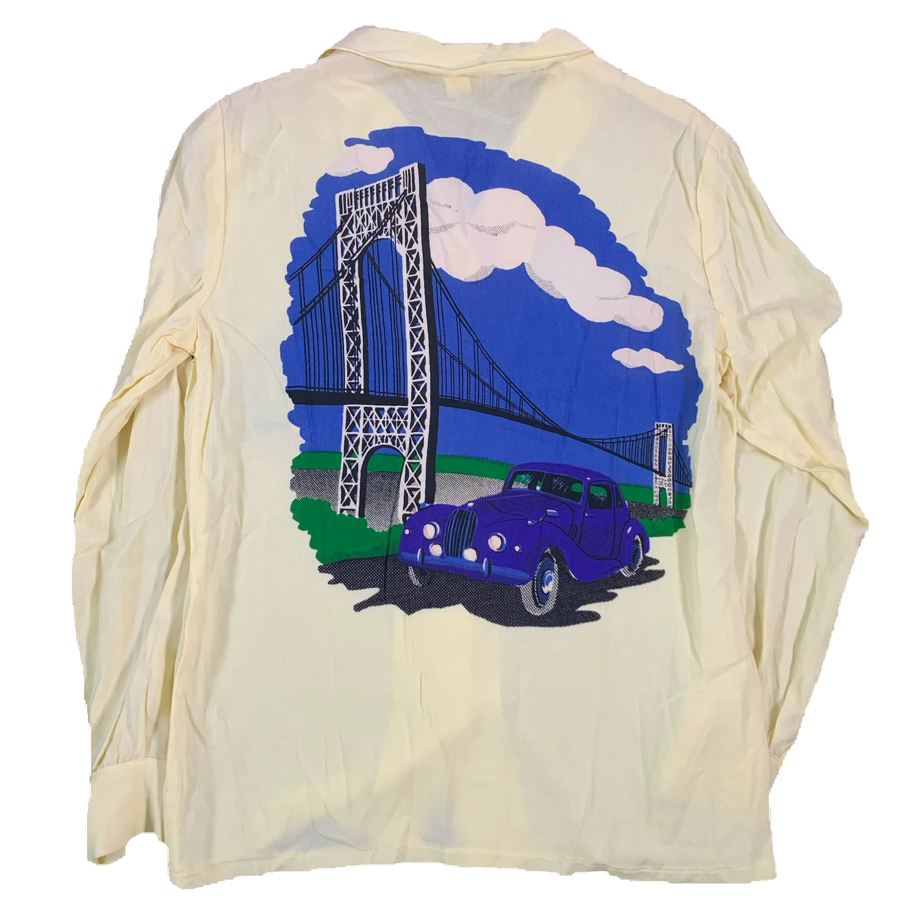 Vintage Trousers Up “Bridge” Open Collar Rayon Shirt sold by Joint Custody