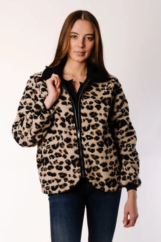 Leopard Sherpa Zip Jacket sold by Below the Belt