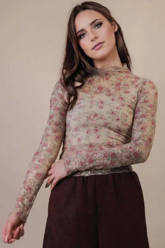 Lace Floral Mesh Top made by Very J