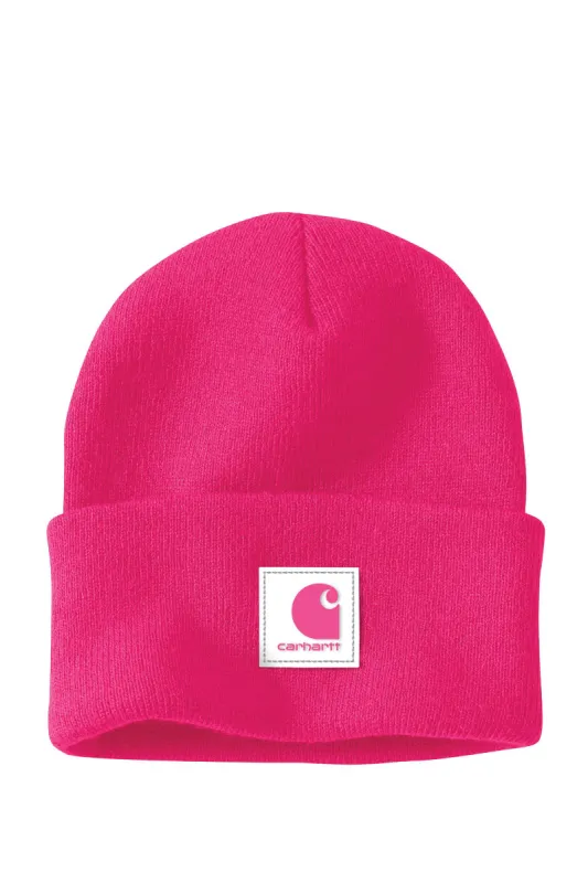 Knit Rubber Patch Beanie - Pink Glow sold by Below the Belt