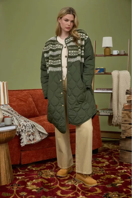 Sherpa Detail Quilted Puffer sold by Below the Belt