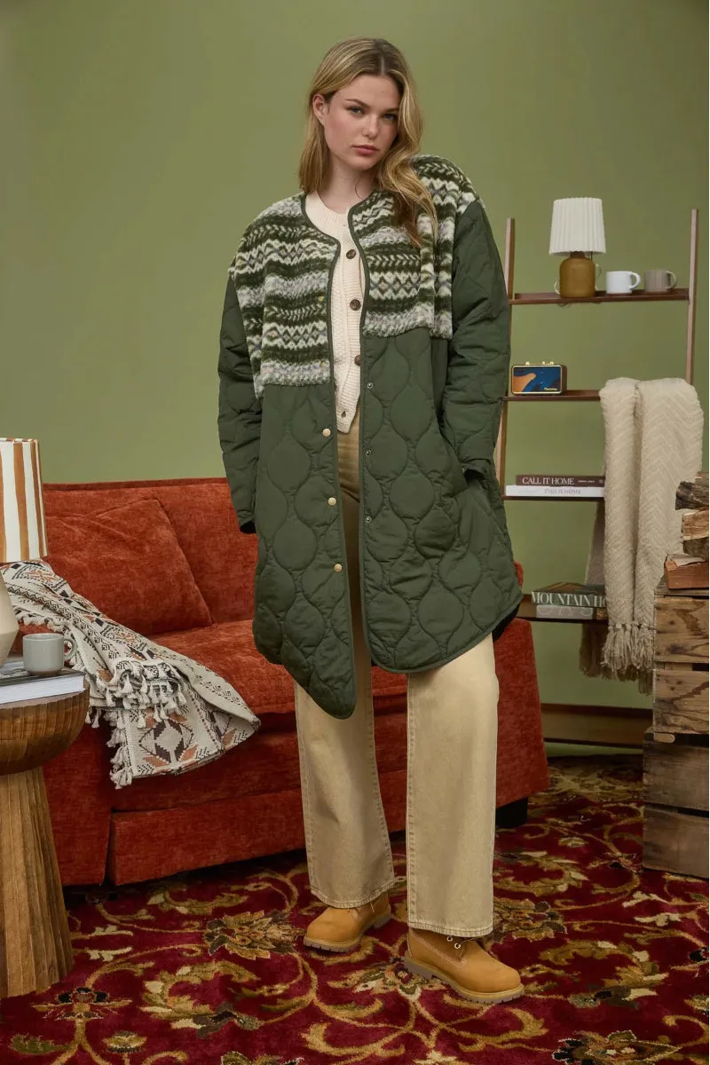 Sherpa Detail Quilted Puffer sold by Below the Belt