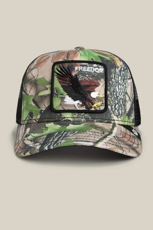 Unisex Camouflage Eagle Trucker Hat made by Goorin Bros