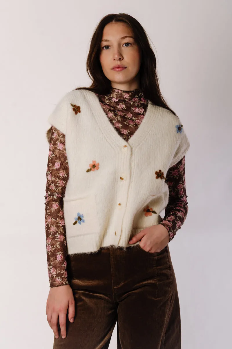 Brush Floral Embroidered Vest sold by Below the Belt