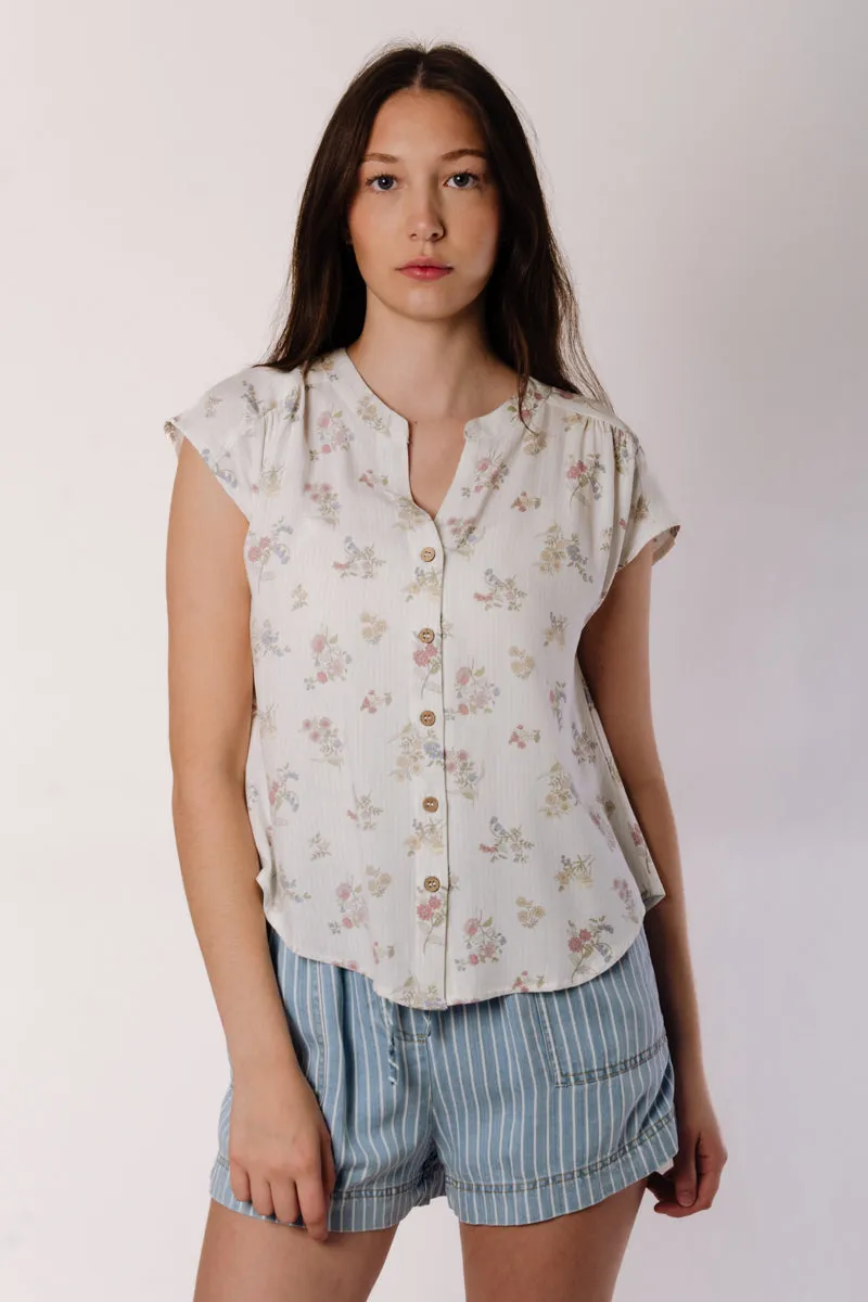 Stripe Floral Button Blouse sold by Below the Belt