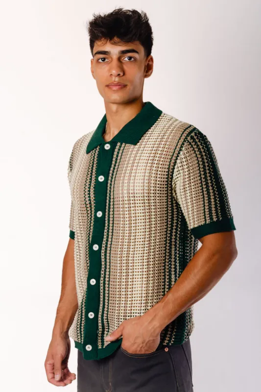 Stripe Crochet Button Up Shirt sold by Below the Belt