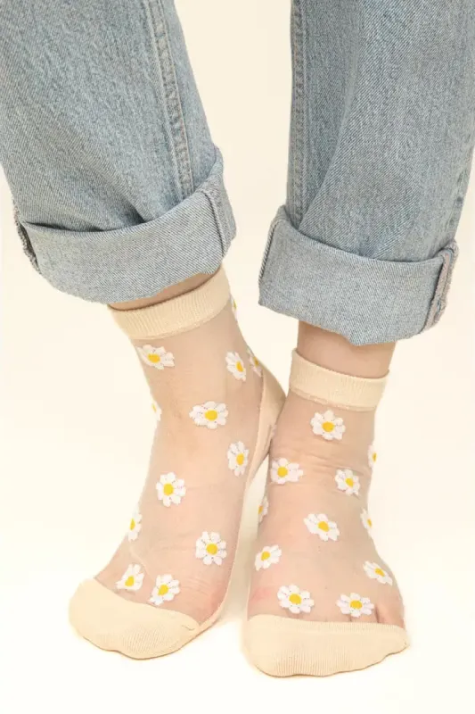 Daisy Embroidered Mesh Socks sold by Below the Belt