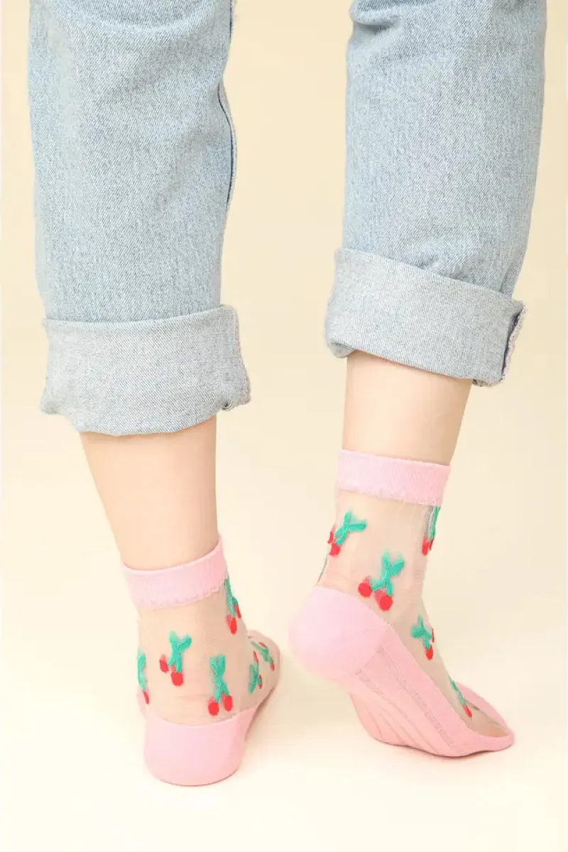Cherry Embroidered Mesh Socks sold by Below the Belt product image thumbnail 3
