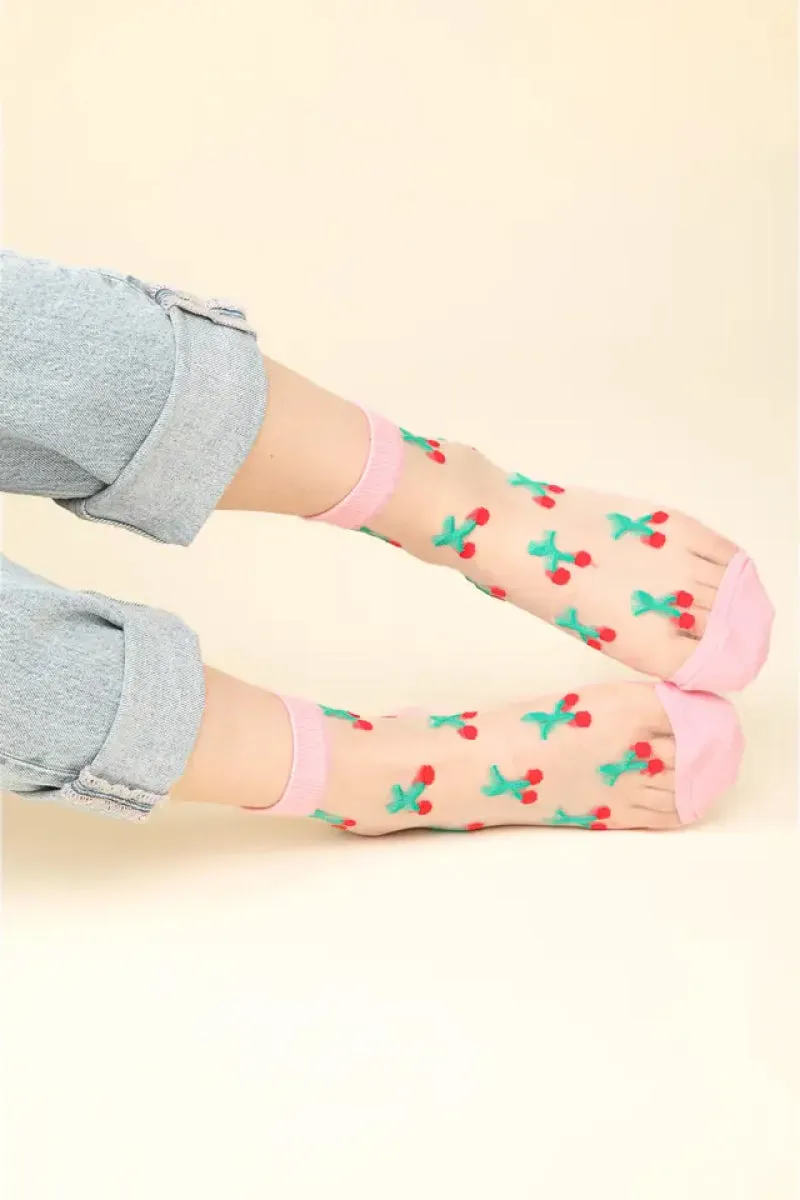 Cherry Embroidered Mesh Socks sold by Below the Belt product image thumbnail 2