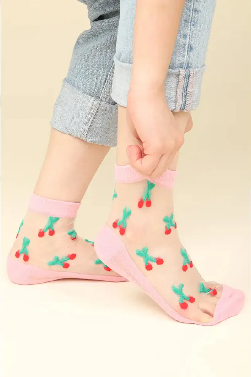 Cherry Embroidered Mesh Socks sold by Below the Belt