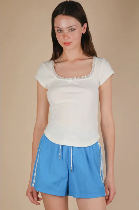 Lace & Bow Ribbed Top sold by Below the Belt
